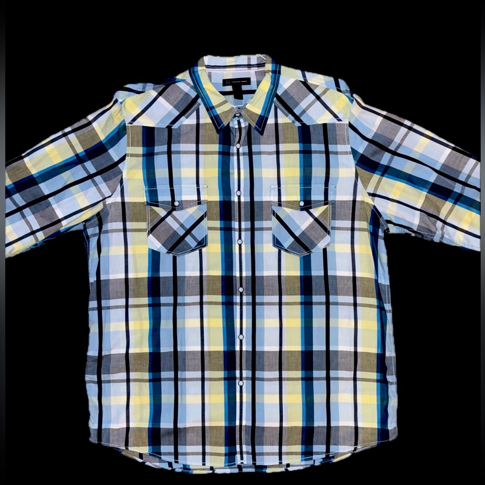 INC International Concepts Mens LS  Pearl snap button shirt western plaid XL